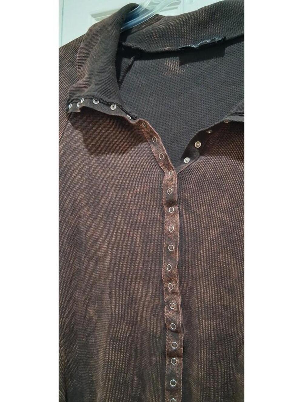 Urban X Mineral Wash Waffle Knit Tunic L Whimsigoth Fairycore Snap Henley Brown - Picture 2 of 4